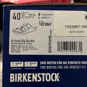 NIB Birkenstock Arizona big buckle  Copper Sandals SIZE 40